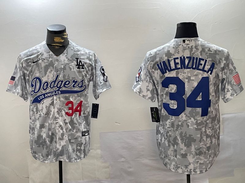 Men Los Angeles Dodgers #34 Valenzuela Camo Joint Name 2024 Nike MLB Jersey style 3